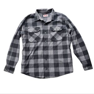 Wrangler Mens Gray Black Plaid Flannel Shirt| Vintage Workwear Grunge | Size M